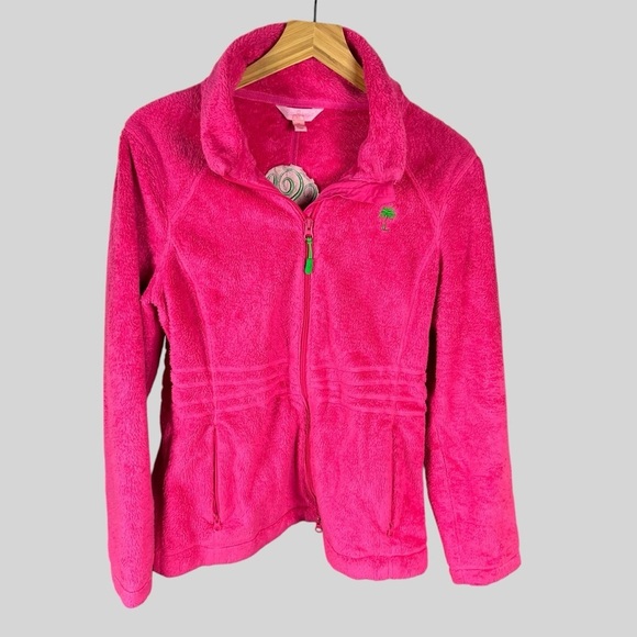 Lily Pulitzer Maddie Fleece Logo Full Zip Jacket in Hot Pink. - Picture 1 of 6